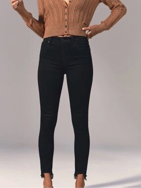Abercrombie & Fitch Black High-Rise Skinny Jeans with Frayed Hem